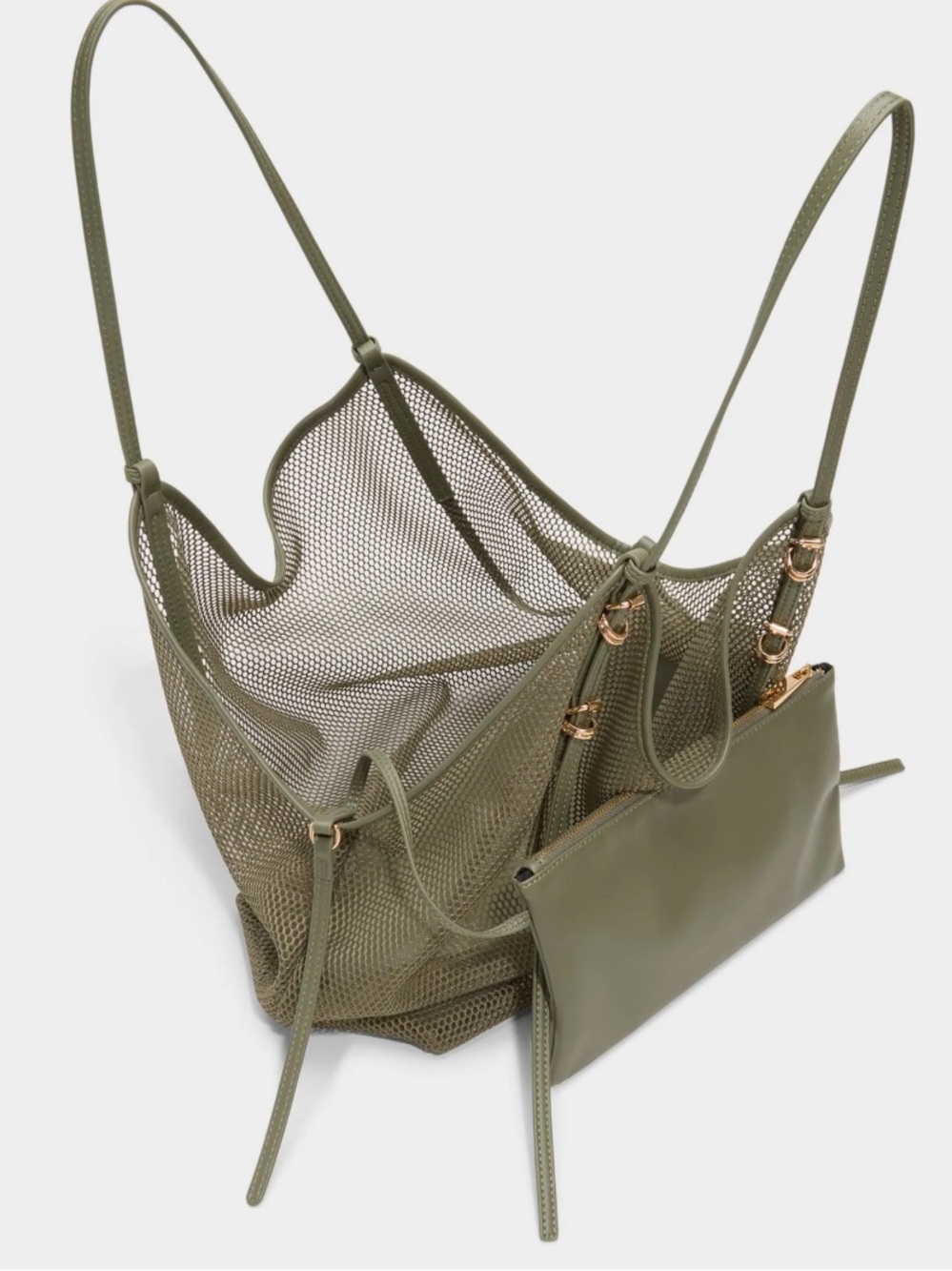 Aldo Meshcarry Olive Green Mesh slouchy tote Hobo Bag - Picture 13 of 16